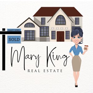 Mascot Logo Design, Real Estate Branding, Custom Woman Cartoon Character Logo, Sold Sign Logo, House Logo, Coffee Logo, Real Estate Broker