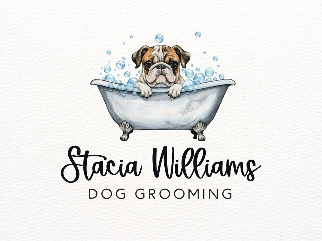 Dog Grooming Logo, Bulldog Logo, Pet Groomer Logo, Mobile Grooming