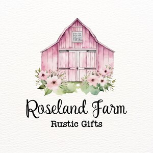 Roze schuurlogo, logo rustieke boerderij, aangepast logo-ontwerp, aquarellogo met bloemen, handgetekend logo, brandingpakket, vintage logo, pastel