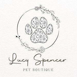 Modern Pet Logo, Paw Print Logo, Custom Pet Logo, Digital Pet Logo, Pet Logo Branding, Line Art Logo, Floral Paw Print, Premade Pet Logos