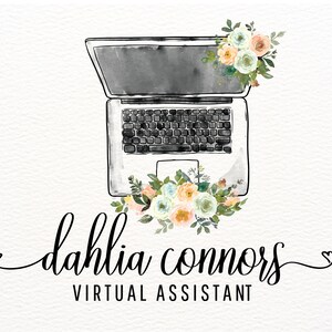 Virtual Assistant Logo, Laptop Logo, Computer Logo, Secretary Logo Design, Admin Logo, Medical Billing Logo, Watercolor Floral Logos, Logo