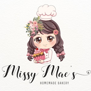 Girl Baker Mascot, Baking Cartoon Logo, Caricature Bakery Logo Design, Cupcake Logo, Chef Logo, Digital Logo, Branding, Custom Logo Designer