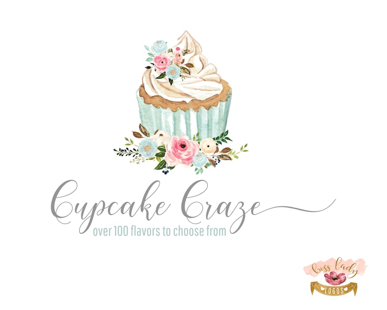 Pastel Bakery Logo Watercolor Cupcake Logo Design Baking Etsy