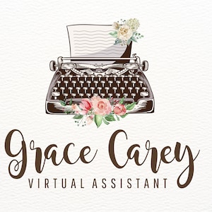 Typewriter Logo, Vintage Logo, Virtual Assistant Logo, Secretary Logo, VA Logo Design, Executive Assistant Logo, Floral Logo, Secretarial
