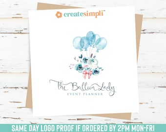 event planner business cards Balloons Logo, Blue Balloon Bouquet Logo Design, Watercolor Flowers, Event Planning Logo, Party Planner Logos, Pink Bow, Custom Branding