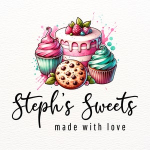 Logotipo personalizado para panificação, logotipo para cupcake, logotipo para bolo, biscoito de chocolate, logotipo para aquarela, logotipo desenhado à mão, marca digital, logotipo para padaria, assados