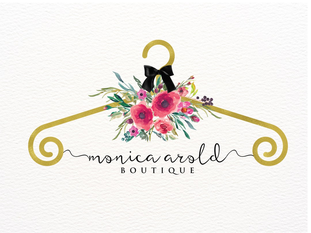 Hanger Logo Design, Floral Clothes Hanger Boutique Logo Branding, Shop ...