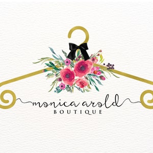 Hanger Logo Design, Floral Clothes Hanger Boutique Logo Branding, Shop ...