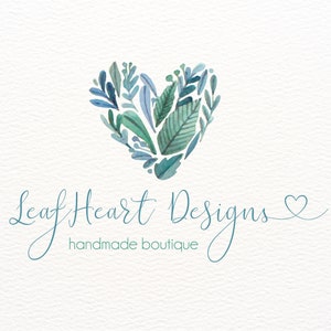 Heart Logo, Leaves Logo, Watercolor Flowers Logo, Floral Logo, Branding Logo, Nature Logo, Landscaping Logo, Decorative Logo, Leaf Logo