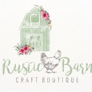 Rustic Barn Logo Design, Chicken Logo, Hen Logo, Vintage Farm Logo, Premade Floral Barn Logo, Custom Rustic Logos, Boutique Shop Logo Design
