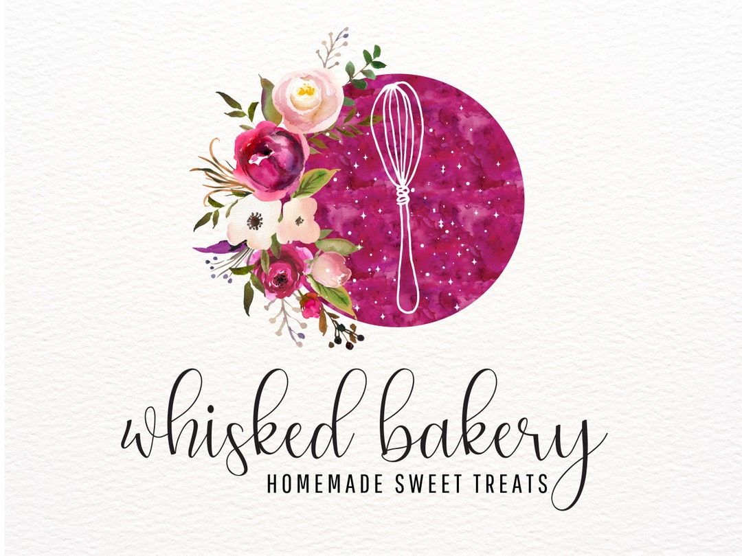 Watercolor Bakery Logo, Modern Baking Logo, Whisk Logo, Celestial Logo