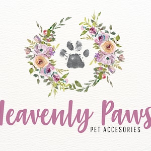Paw Print Logo, Dog Logo Design, Floral Wreath, Custom Branding, Pet Logos, Watercolor Flowers, Dog Grooming Logo, Pet Sitting Logo, Puppy