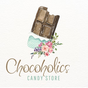 Chocolate Logo, Premade Watercolor Chocolate Bar Logo Design, Candy Store Logo, Chocolates Logo, Candy Bar Logo, Floral Custom Candy Logos