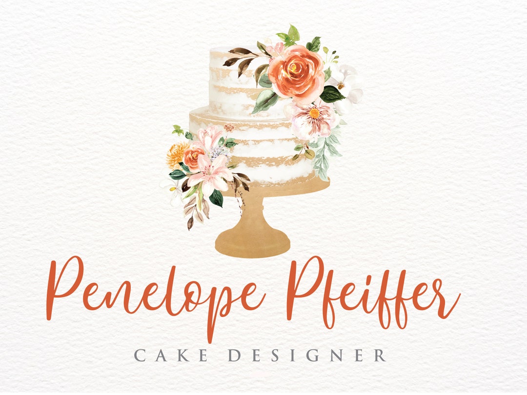 Bakery Logo, Layer Cake Logo, Wedding Cake Logo, Floral Cake Logo