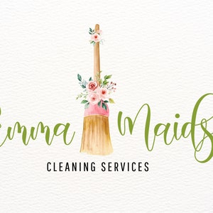 Cleaning Logo, Maid Logo Design, Broom Logo, Watercolor Pink Flowers, Cleaning Service Logos, Office Cleaning Logo, Cleaner Logo, Branding