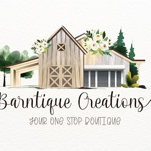 Vintage Barn Logo, Wood Barn Logo Design, Farmhouse Logo, Rustic Logo, Watercolor Logo, Premade Logo, Boutique Logo, Farm Logo, Watermark