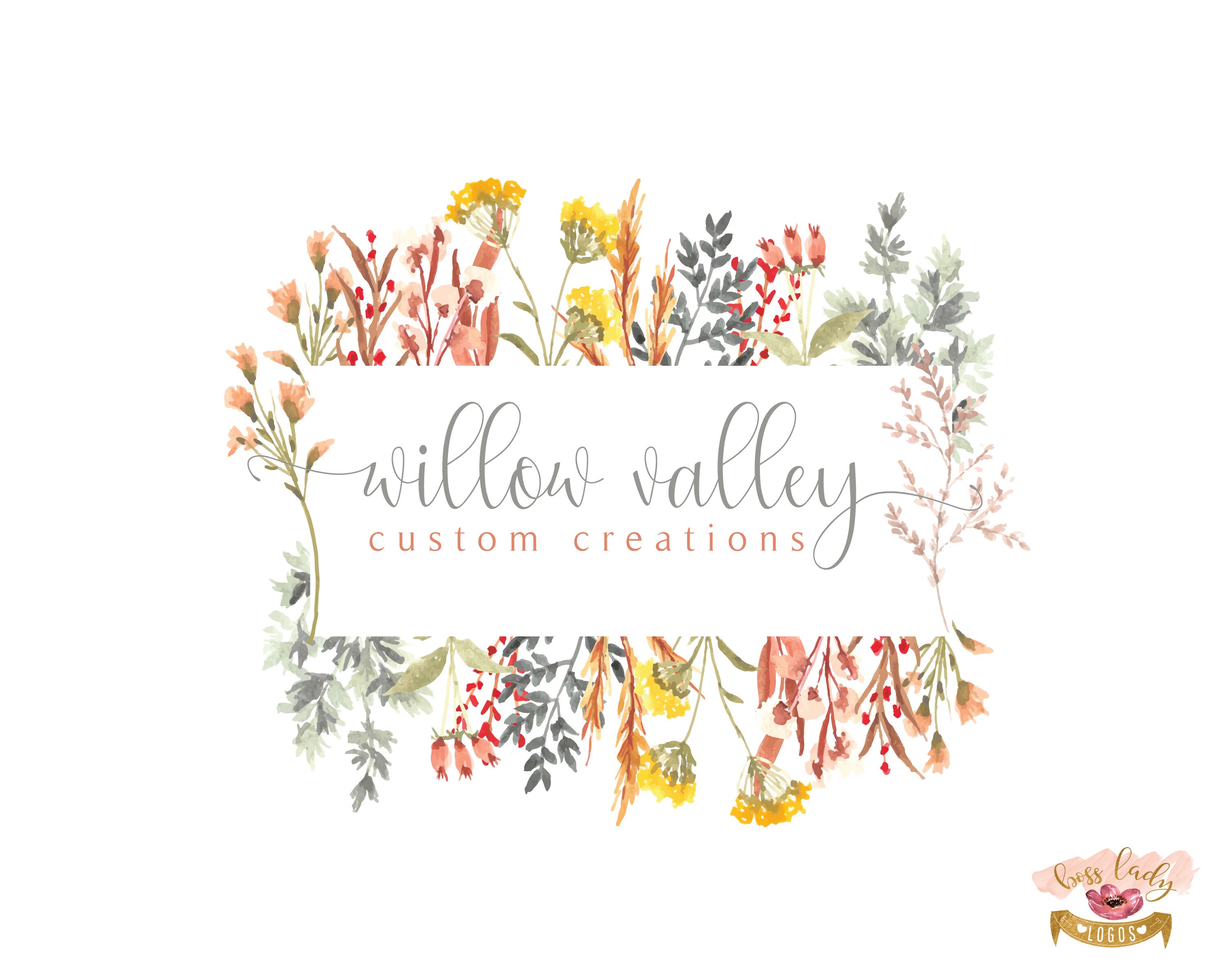 Wildflowers Logo Floral Border Boutique Logo Design Flower Etsy