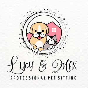 Kit de marque logo pour garde d'animal de compagnie prêt à l'emploi, logo chien et chat dessiné main, création de logo de maison, logo garde de chien, création de logo de garde d'animaux de compagnie, service pour animaux de compagnie