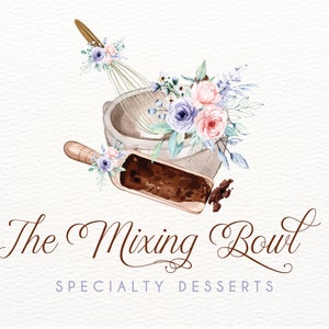 Bakery Logo, Whisk Logo, Mixing Bowl Logo, Chocolate Logo, Baking Logo Design, Floral Baker Logo Branding, Pastry Chef Logo, Bakery Branding