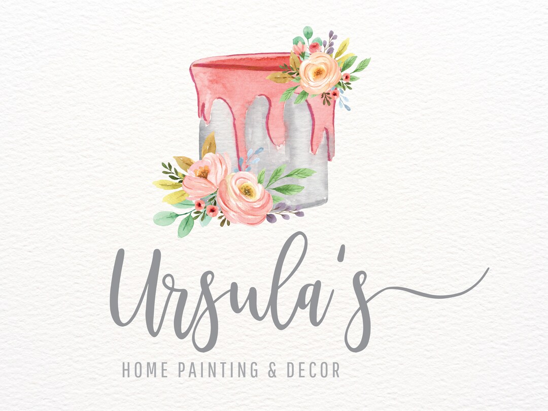 Paint Can Logo Pink Painting Logo Design Branding Floral Etsy