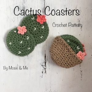 Cactus coaster PATTERN, crochet pattern for succulent coasters with jute holder, PDF download, DIY cactus with flowers coaster set