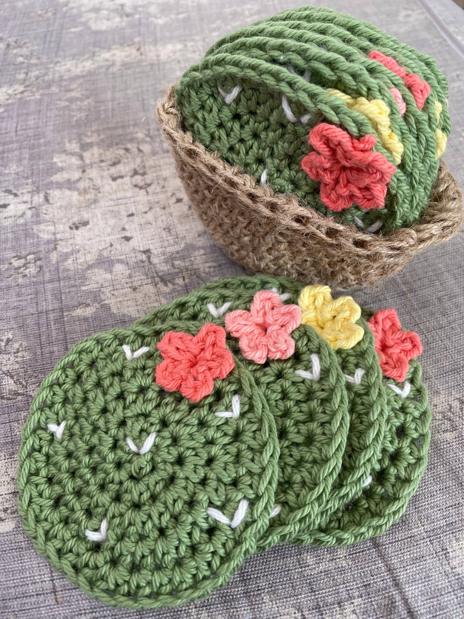 CACTUS COASTER SET crocheted 100 cotton succulent coasters Etsy