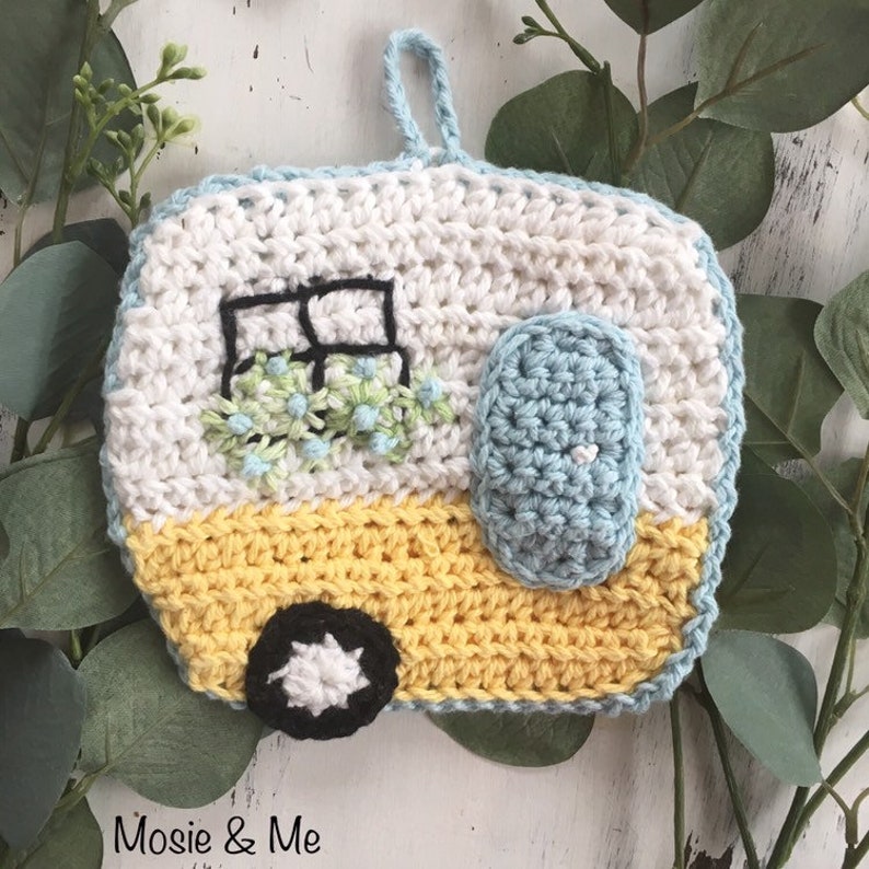 Retro Camper Potholder Crocheted Vintage Camper Hot Pad Etsy