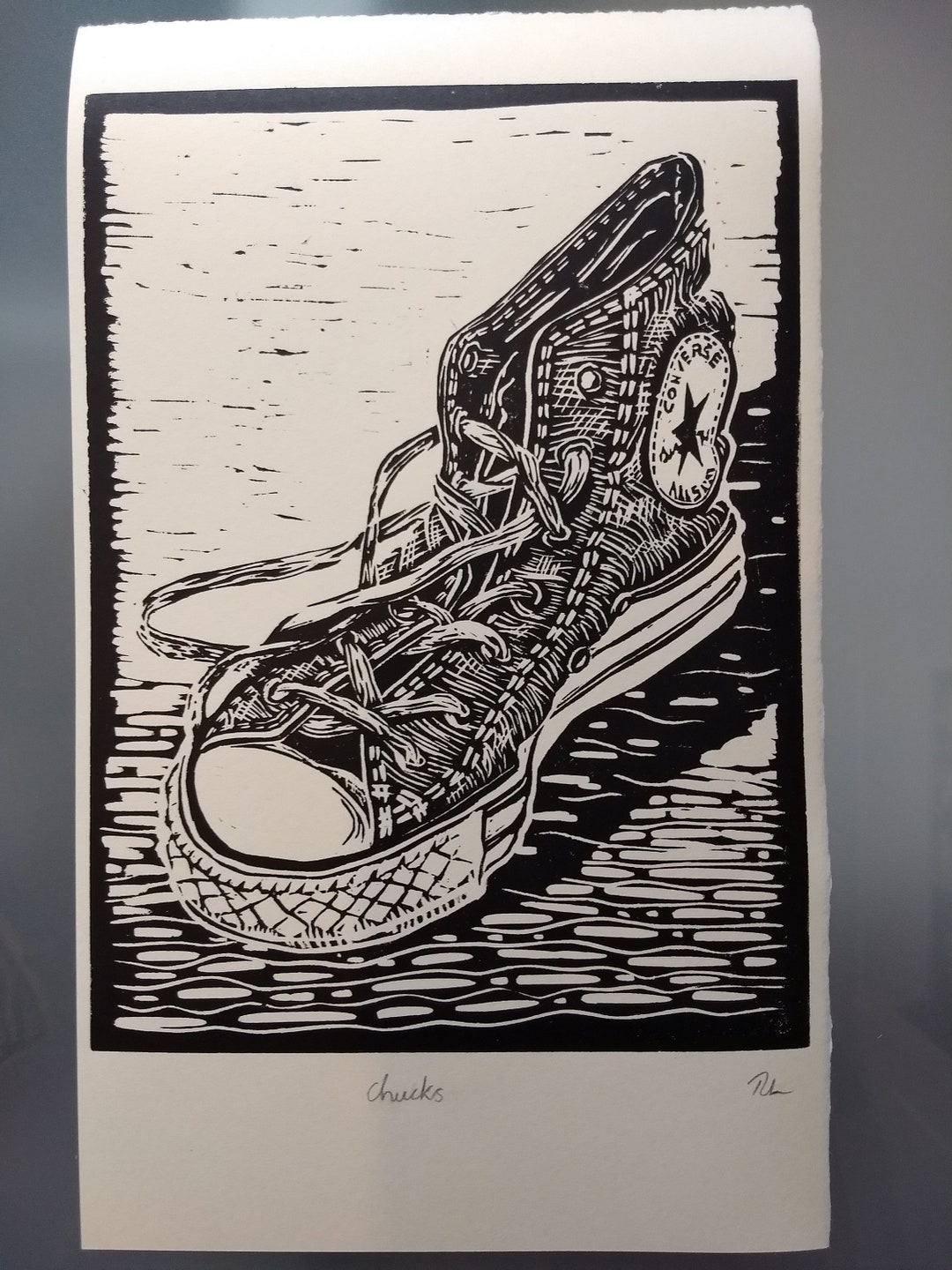Chucks. Original, Handburnished Linocut Print. Etsy