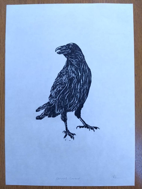 Raven. Original Hand Burnished Linocut Print. Etsy UK