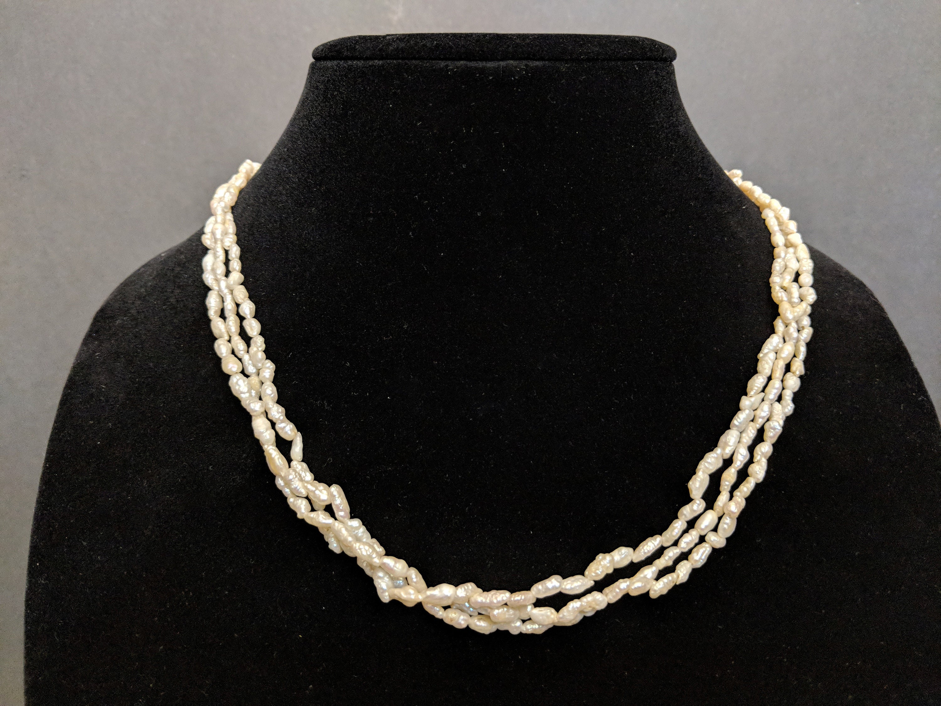 Genuine Keshi Rice Pearl Three Strand Necklace Etsy UK