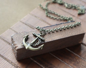 Men's Bronze Anchor Pendant Neckace