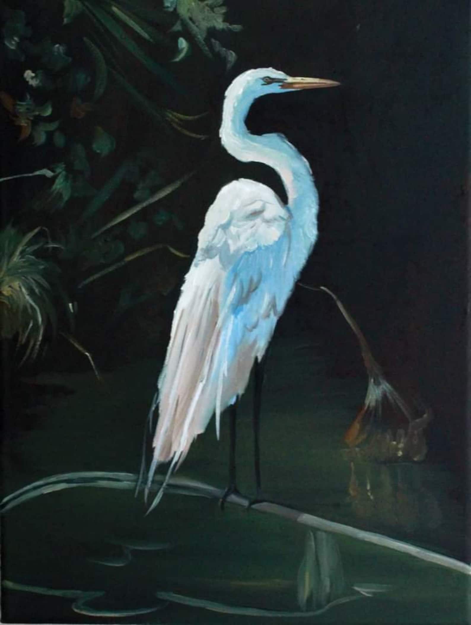 Heron oil painting streched canvas handmade Etsy