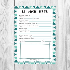 All About My Pa Printable Quiz