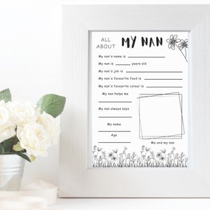 All About My Nan Printable Quiz - Colour in Flowers Design - Etsy