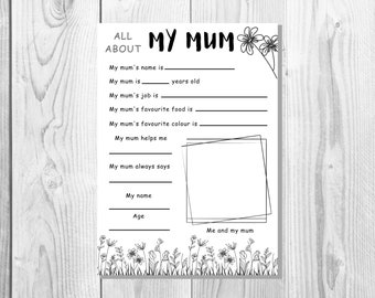 All About My Nan Printable Quiz - Colour in Flowers Design - Etsy