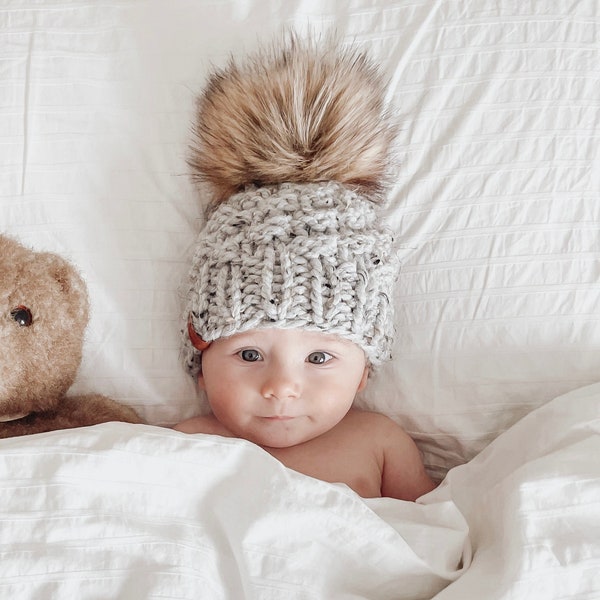 Baby/Child Pom Pom Beanie  - Baby Gift - The Olive Beanie - Knit Winter Hat - Baby Pom Hat - Winter Hat Baby - Baby Shower