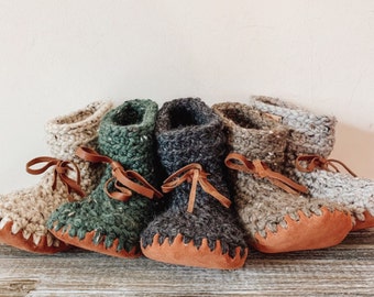 Cottage Slippers -  Wool Slippers - Cabot Booties - Sherpa Lining - Women's Slippers - Gifts for Her - Suede Soles- Lined Slippers