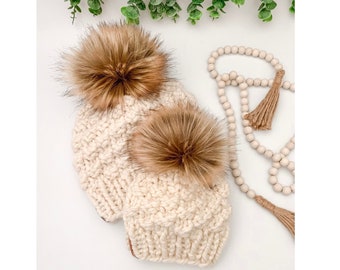 Mommy + Me Pom Hats - Detachable Pom Hats - Matching Hats - Photo Props - Family Photo Outfits - Baby Gift - Baby Shower Gift