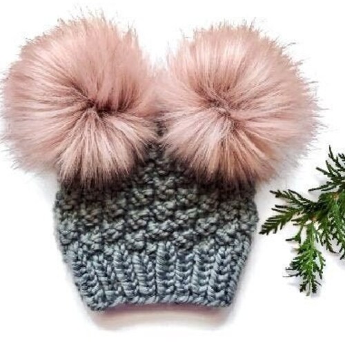 Olive Double Pom Hat Baby Pom Pom Hat 