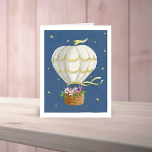 Carte de correspondance en montgolfière pour souhaiter la bienvenue à bébé, merci, douche nuptiale - vierge pour votre message personnel