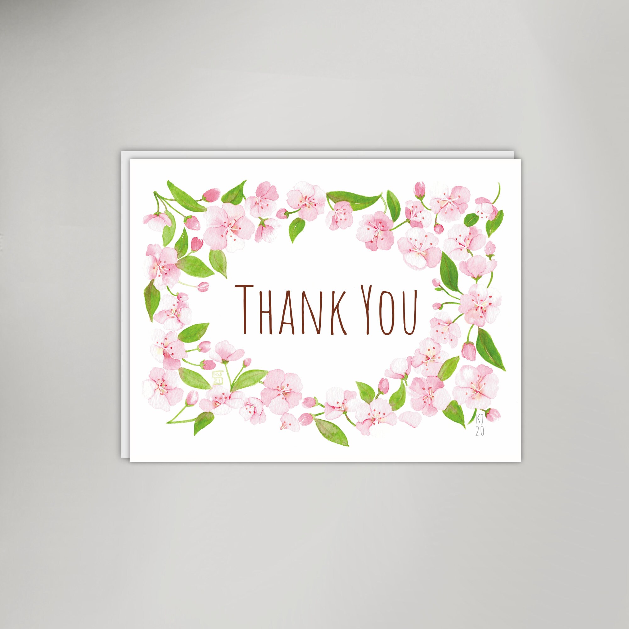 Cherry Blossom Gratitude Watercolor Thank You Card - Etsy