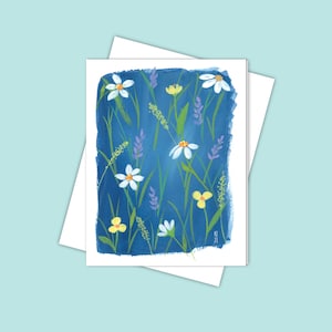 Carte de correspondance floral bleu vif : fleurs peintes - cadeau parfait pour toute occasion