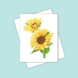 Carte de correspondance aquarelle Tournesols vibrants – Carte florale illustrée