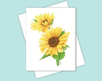 Carte de correspondance aquarelle Tournesols vibrants – Carte florale illustrée