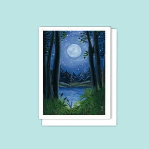 de correspondance au clair de lune | Oeuvre d'art de la lune | Carte vierge avec enveloppe