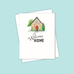 Carte de correspondance « Bienvenue à la maison » bien pensée avec une maison en pierre pittoresque - Idéal pour les agents immobiliers et les occasions de pendaison de crémaillère
