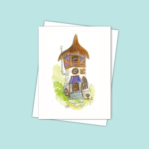 Charming Humble Demeure : carte de correspondance originale à l'aquarelle pour pendaison de crémaillère