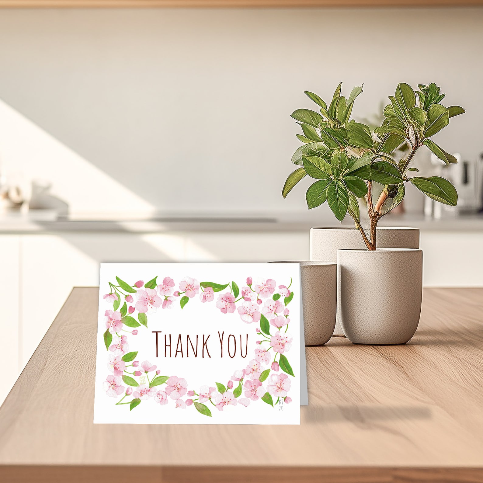 Cherry Blossom Gratitude Watercolor Thank You Card - Etsy