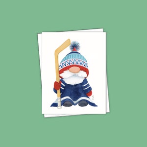 Carte vierge Hockey Gnome avec enveloppe - Maillot bleu
