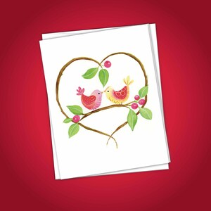 Carte de correspondance romantique Love Birds - aquarelle, Saint-Valentin ou à tout moment